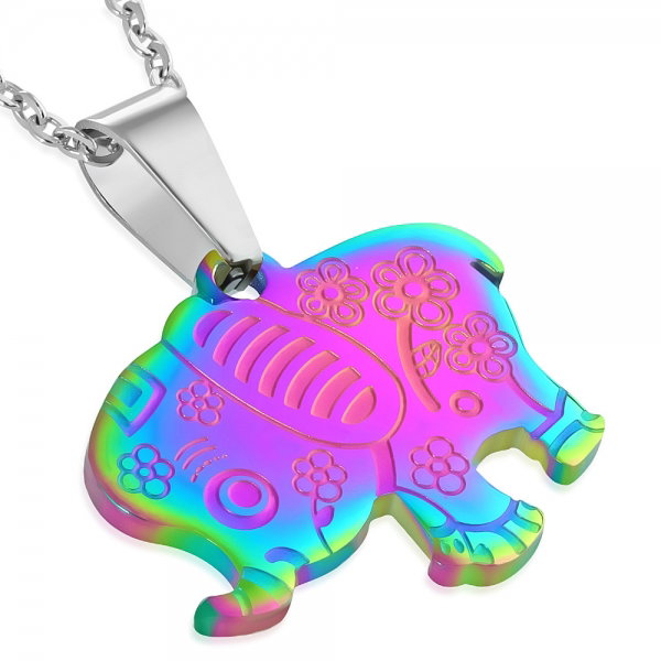 Set inox cu elefantei colorati cercei si pandant [2]